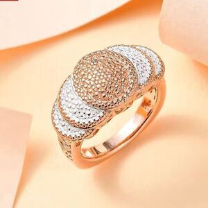 Natural Champagne Diamond Accent Scalloped Ring in Platinum Bond & 18K Rose Gold